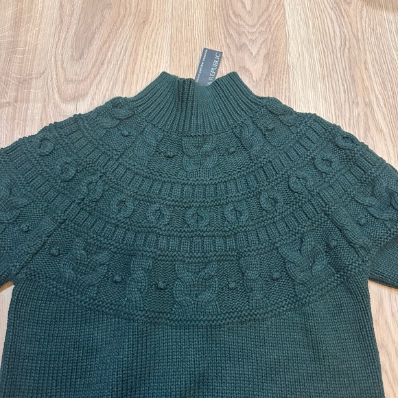 Banana Republic Couronne Cable Chunky Knit Green Sweater M Organic Cotton Wool - Picture 6 of 9
